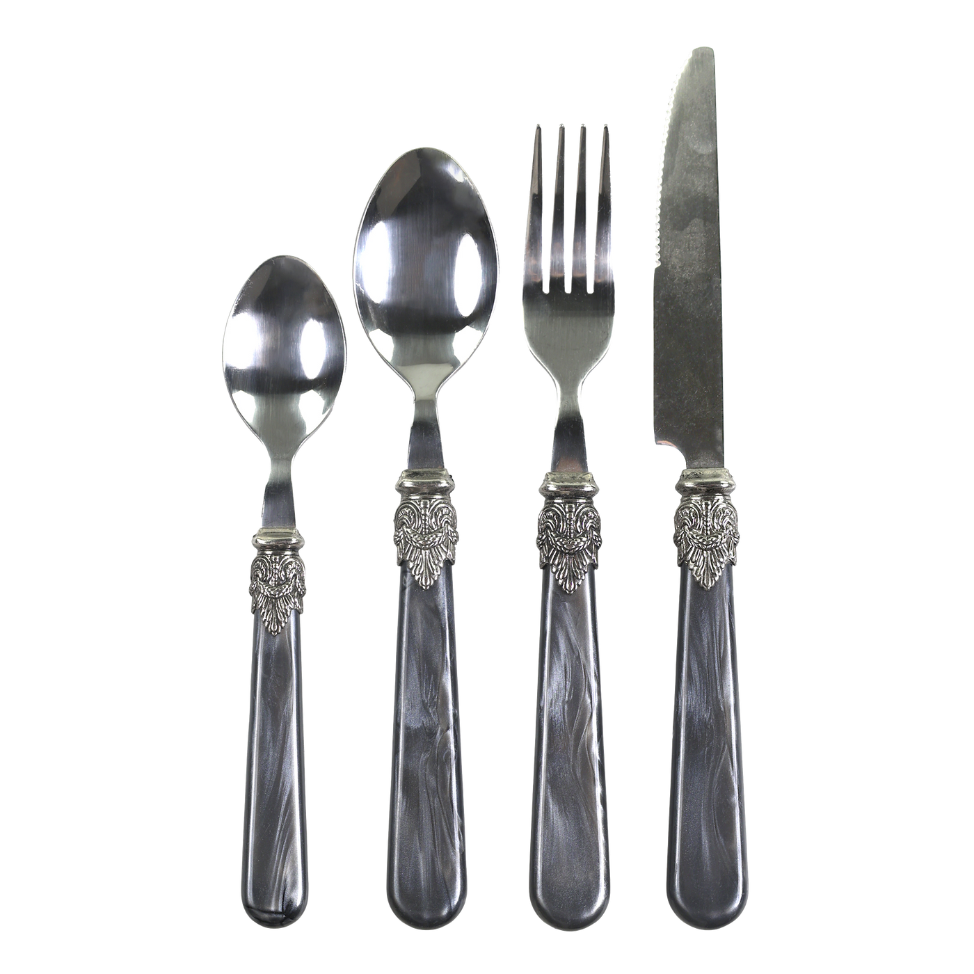 Linas Besteck Antique Kohle mit Silber Deko 4er Satz