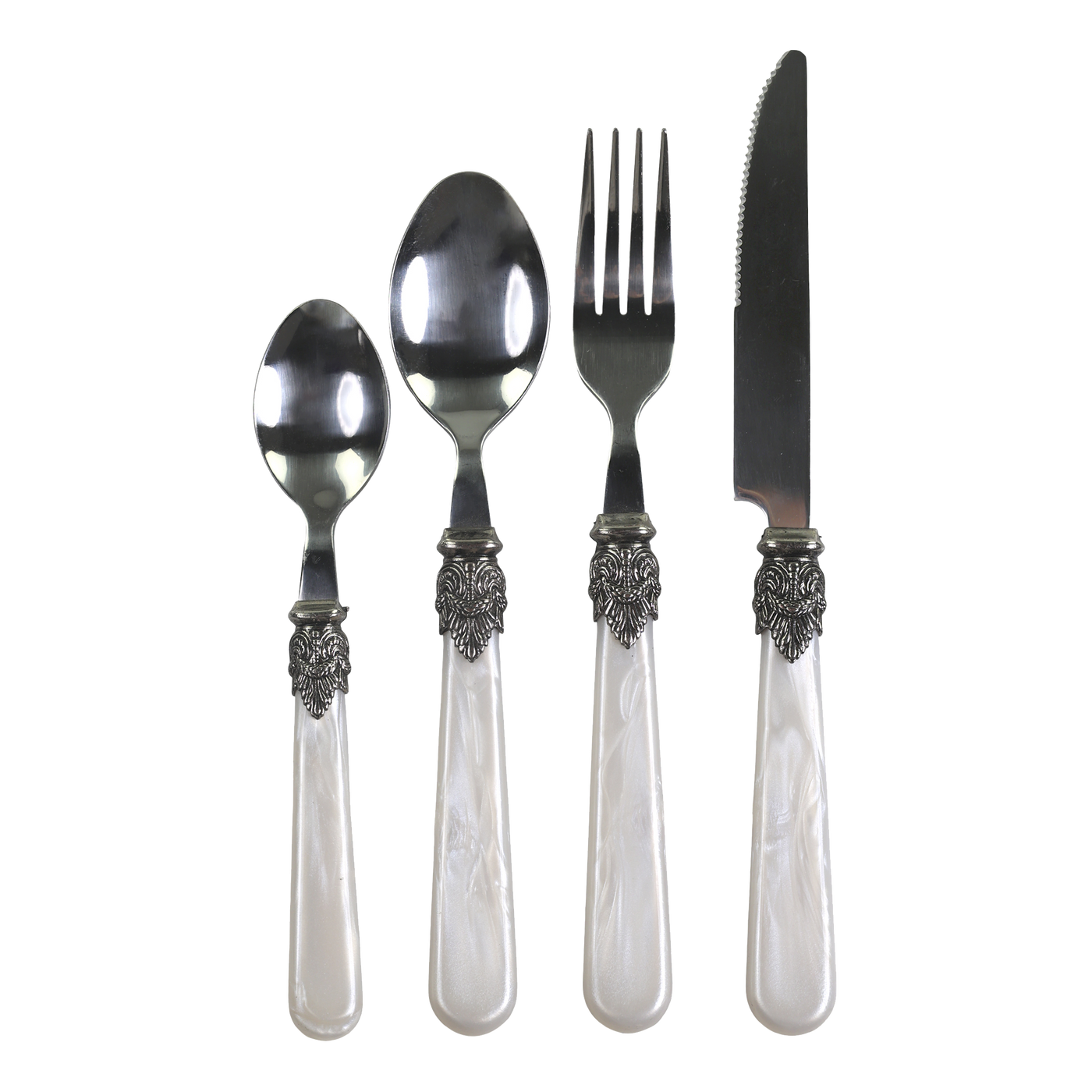 Linas Besteck Antique Perlmut mit Silber Deko 4er Satz