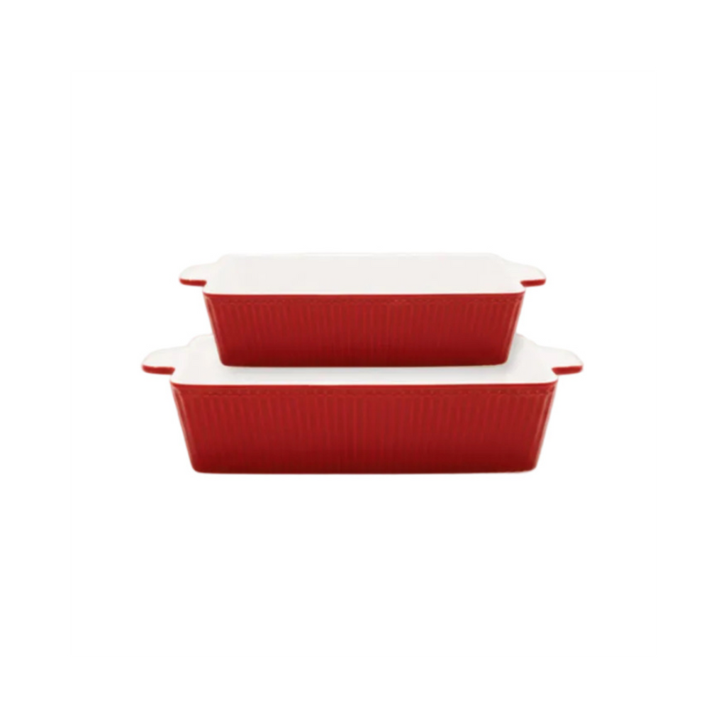 GreenGate Alice Auflaufformen Set Rot 2-teilig aus Porzellan mit charakteristischer Rillenstruktur