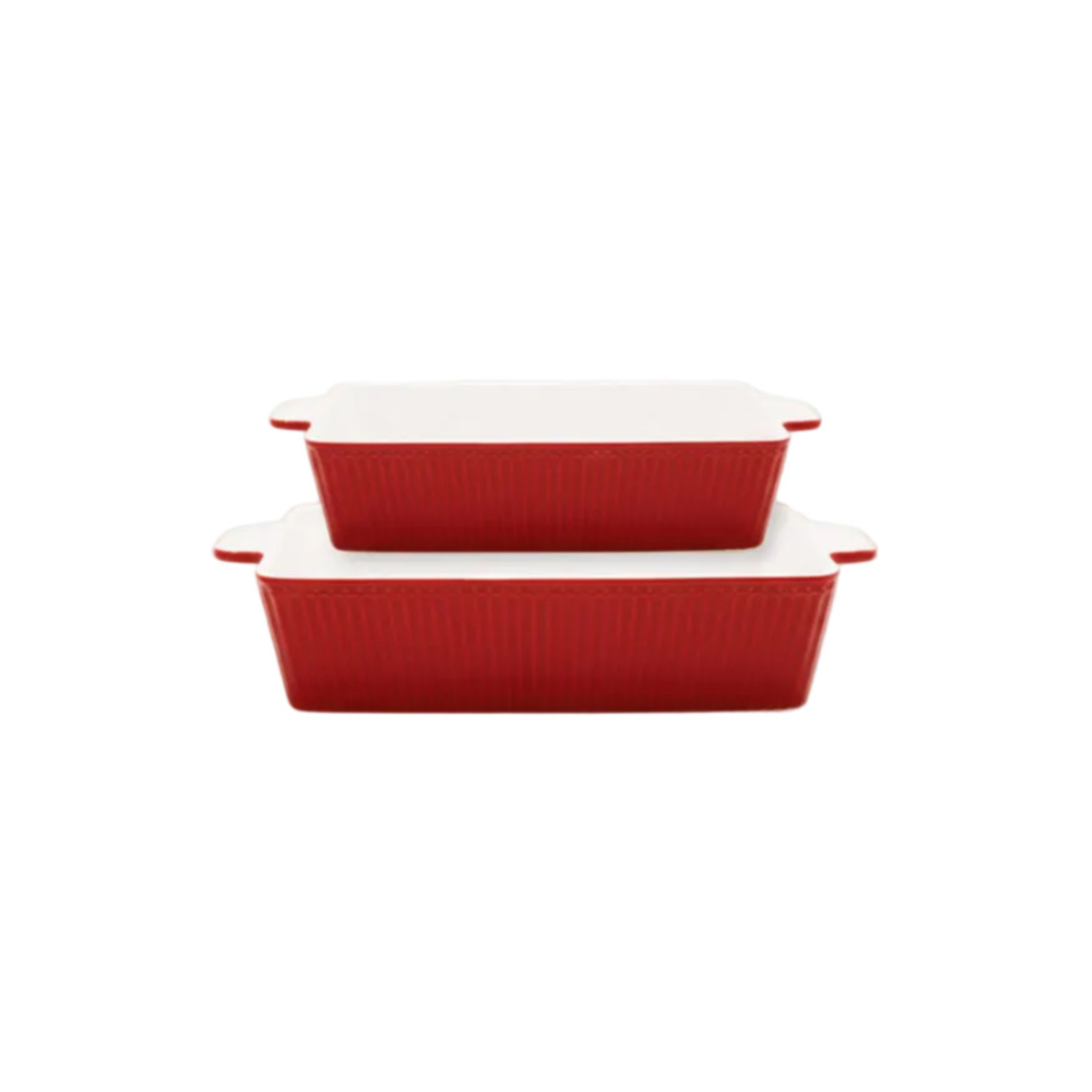 GreenGate Alice Auflaufformen Set Rot 2-teilig aus Porzellan mit charakteristischer Rillenstruktur