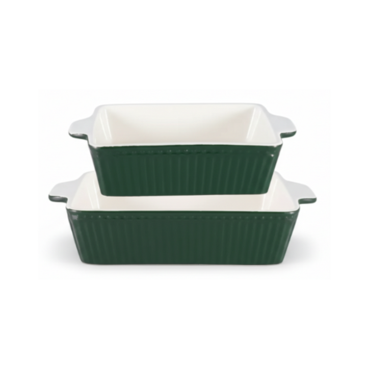 GreenGate Alice Auflaufformen Set Dunkelgrün 2-teilig aus Porzellan mit charakteristischer Rillenstruktur