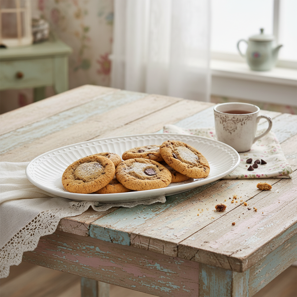 GreenGate Plätzchenteller Alice Weiß 14,5 cm mit Schokoladenkeksen – weißer Gebäckteller aus Porzellan