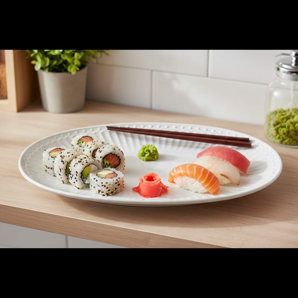 GreenGate Plätzchenteller Alice Weiß 14,5 cm mit Sushi angerichtet – kleiner Porzellanteller im skandinavischen Landhausstil