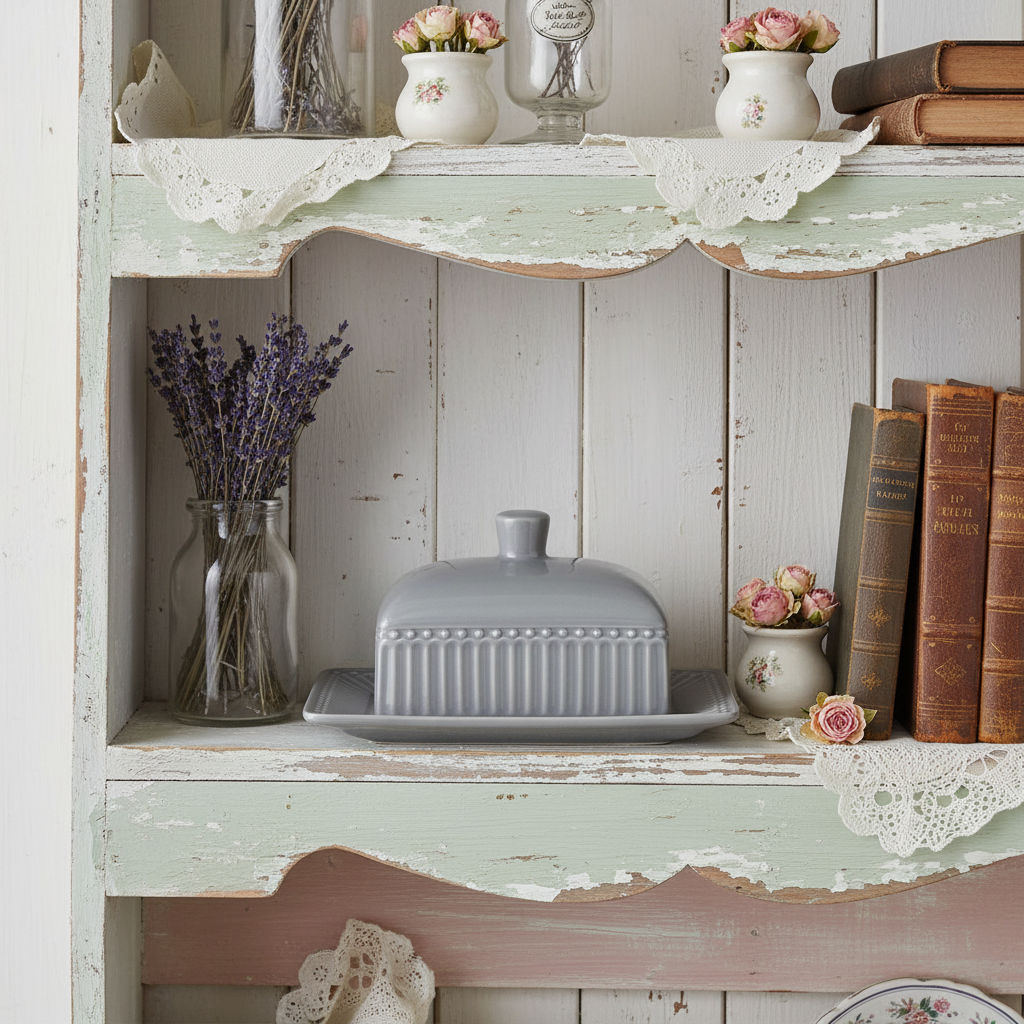 GreenGate Butterdose Alice Steingrau aus Porzellan im Landhausstil