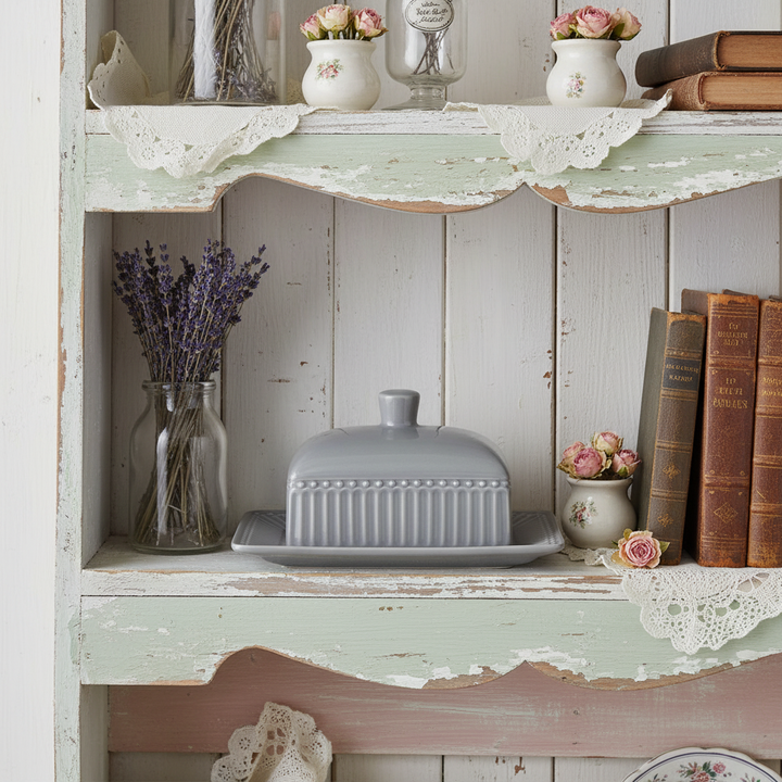 GreenGate Butterdose Alice Steingrau aus Porzellan im Landhausstil