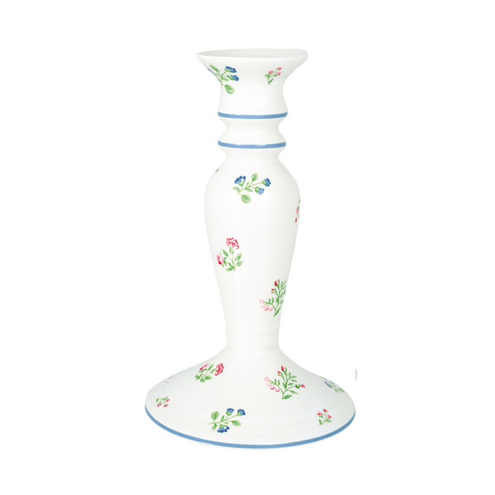 GreenGate Kerzenständer Hannah Weiß aus Porzellan mit floralem Muster 15 cm freigestellt