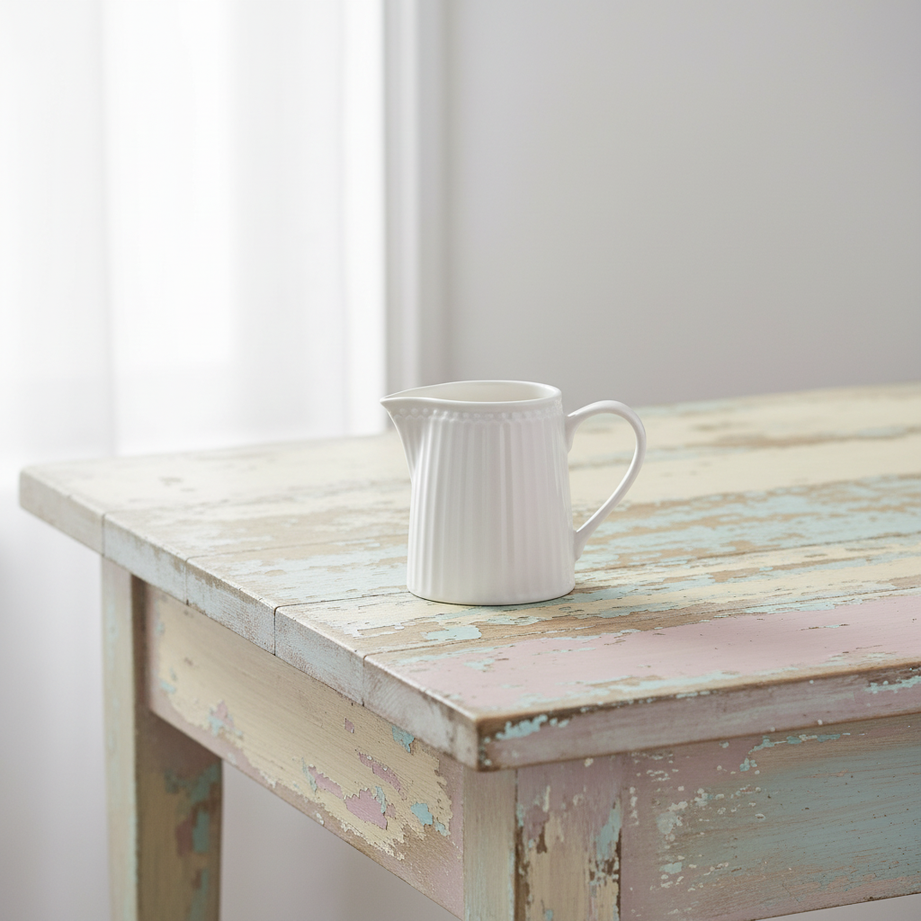 GreenGate Milchkännchen Alice Weiß aus Porzellan 0,25 l auf Holztisch im Landhausstil