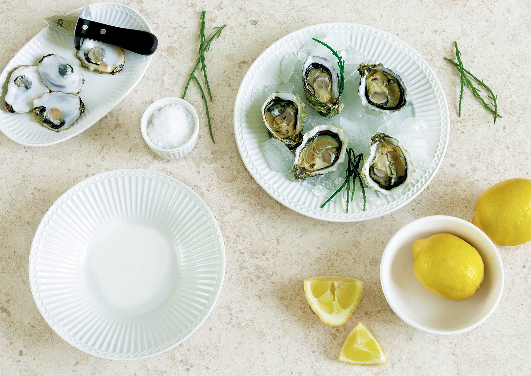 GreenGate Alice Teller Weiß 26,5 cm aus Steingut mit maritimem Servierbeispiel