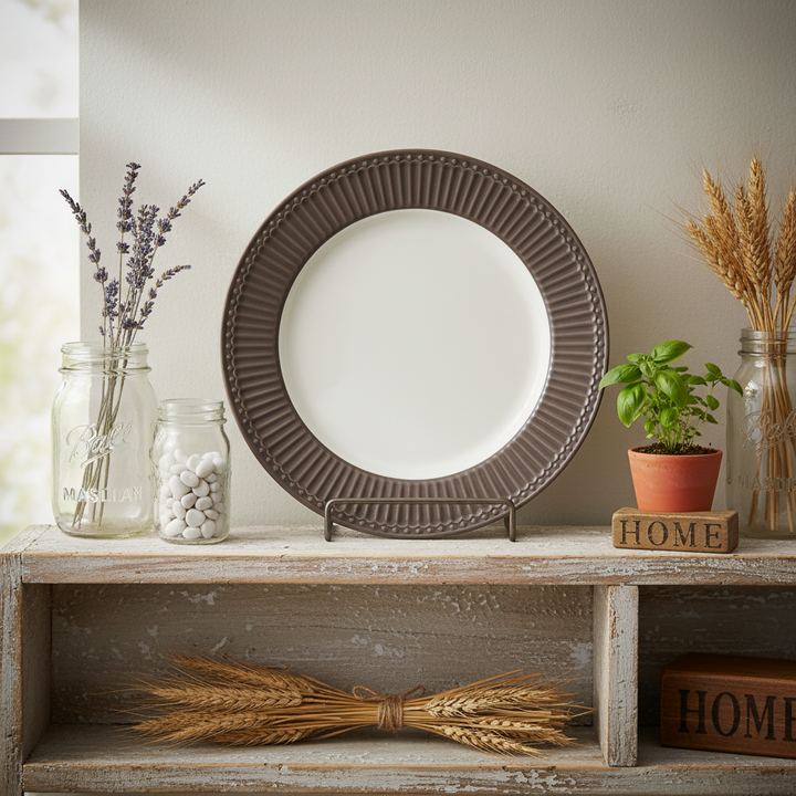 GreenGate Speiseteller Alice Schokolade 26,5 cm aus Porzellan dekorativ im Landhausstil präsentiert