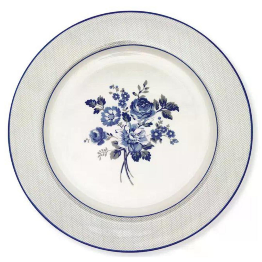 GreenGate Speiseteller Harmony Blaugrau Weiß 26,5 cm aus Porzellan mit blauem Blumenmuster freigestellt