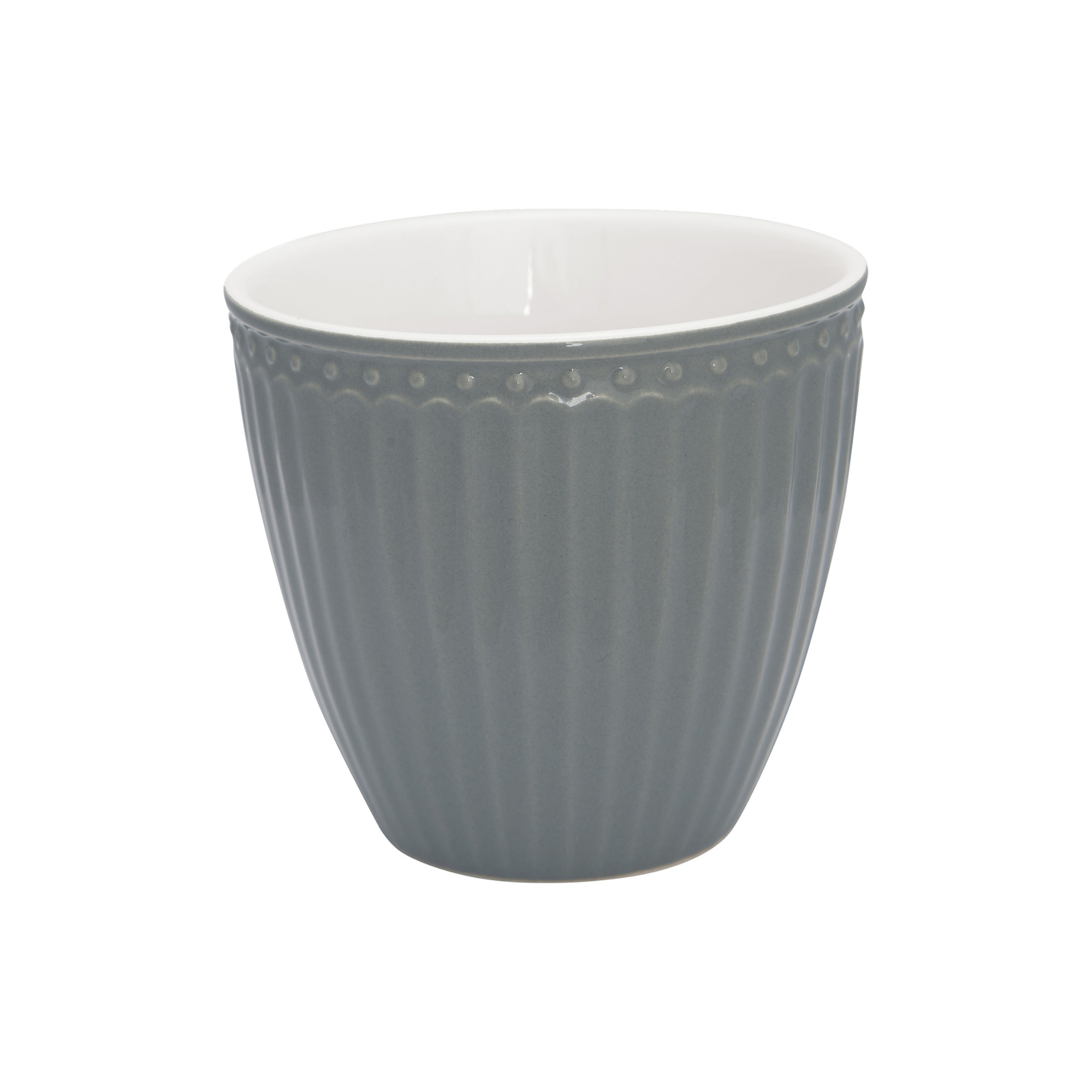 GreenGate Latte Cup Alice Steingrau aus Porzellan freigestellt vor weißem Hintergrund mit 0,35 l Volumen