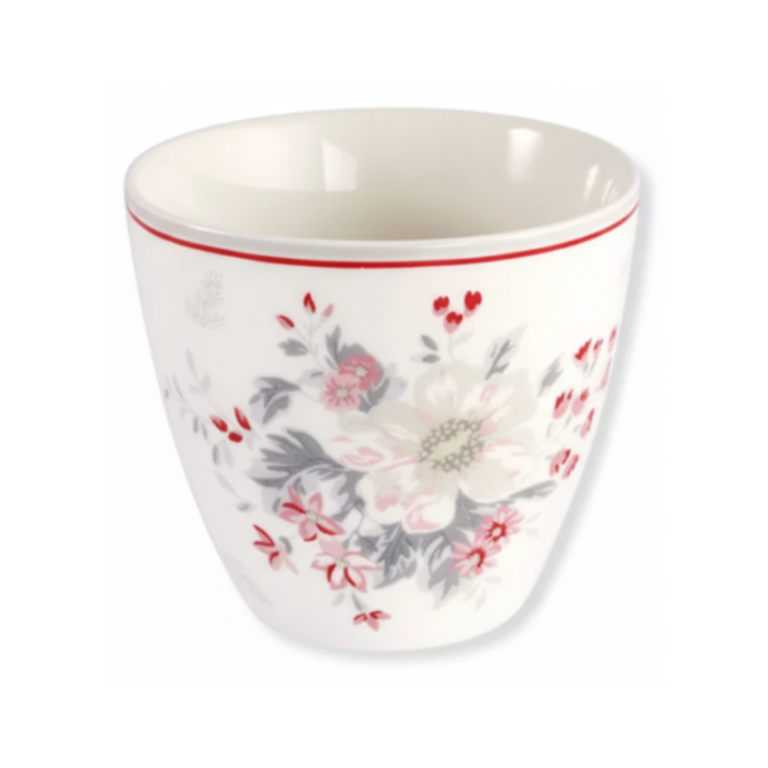 GreenGate Latte Becher Abella Weiß aus Porzellan mit zartem Blumenmuster in Rot und Grau
