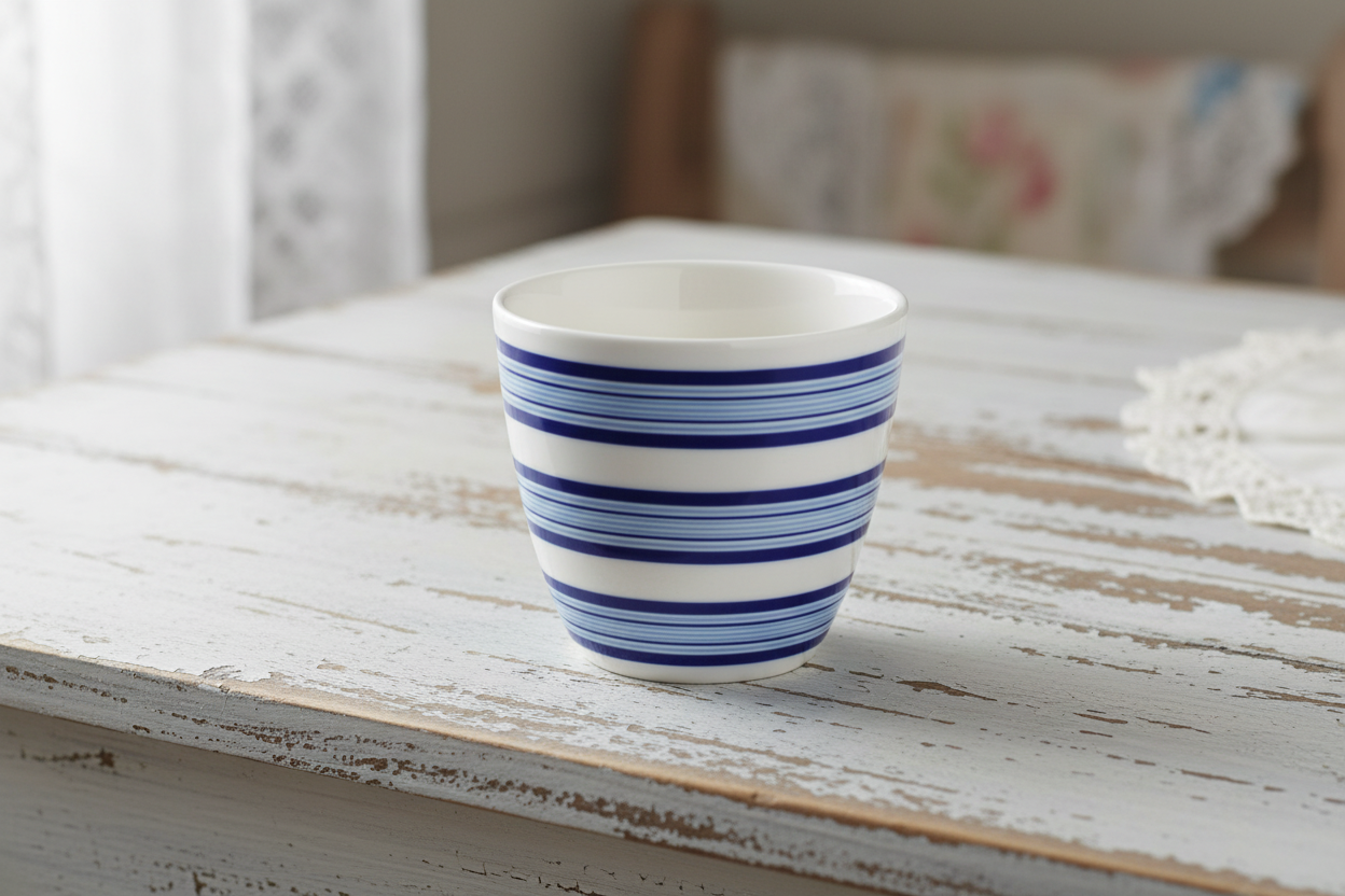 GreenGate Latte Becher Helen Blau aus Porzellan mit maritimem Streifendesign im skandinavischen Stil