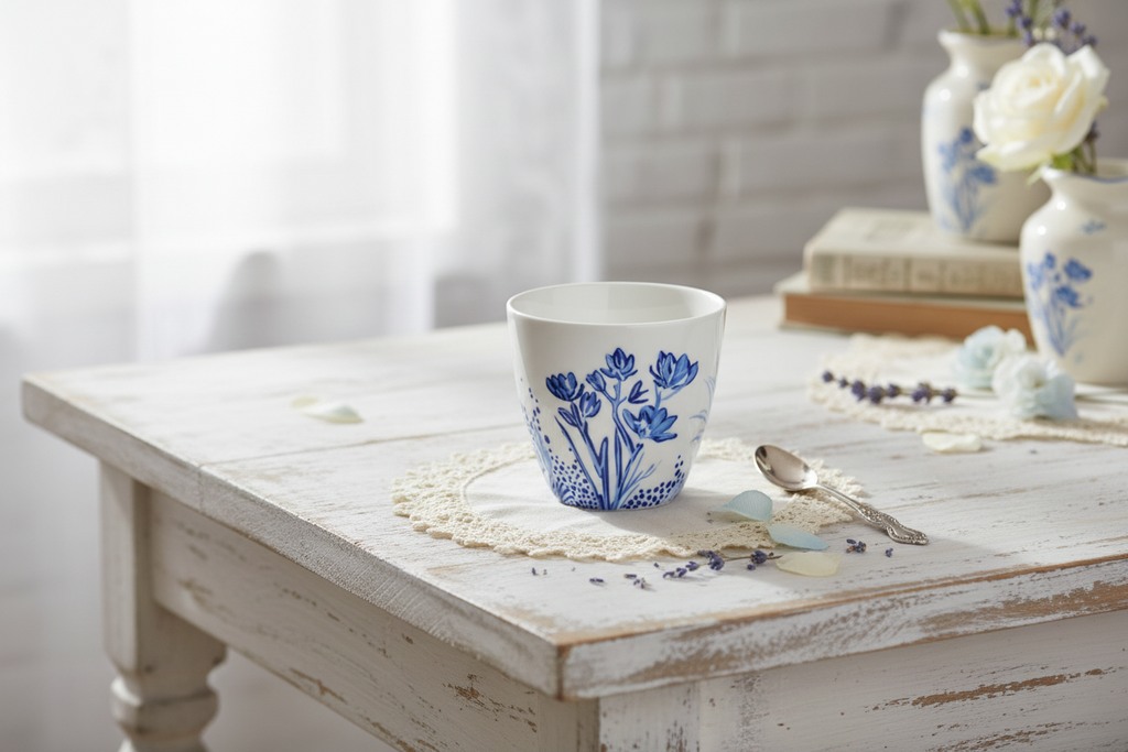 GreenGate Latte Becher Kristel Blau aus Porzellan geblümt im romantischen Landhausstil