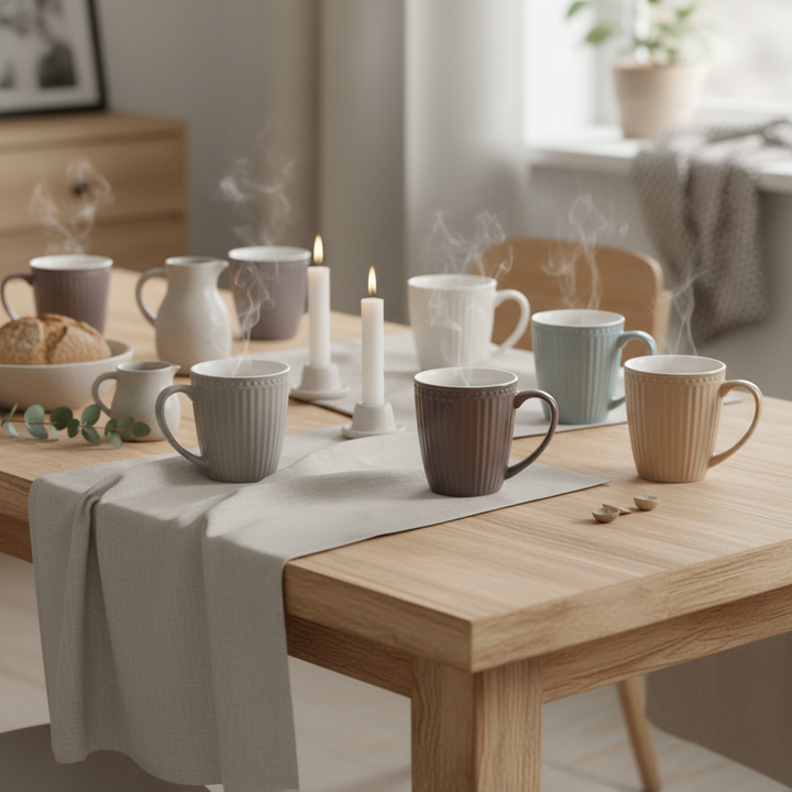 GreenGate Tasse Alice Schokolade im Vergleich mit weiteren Alice Tassen in verschiedenen Farben aus Porzellan