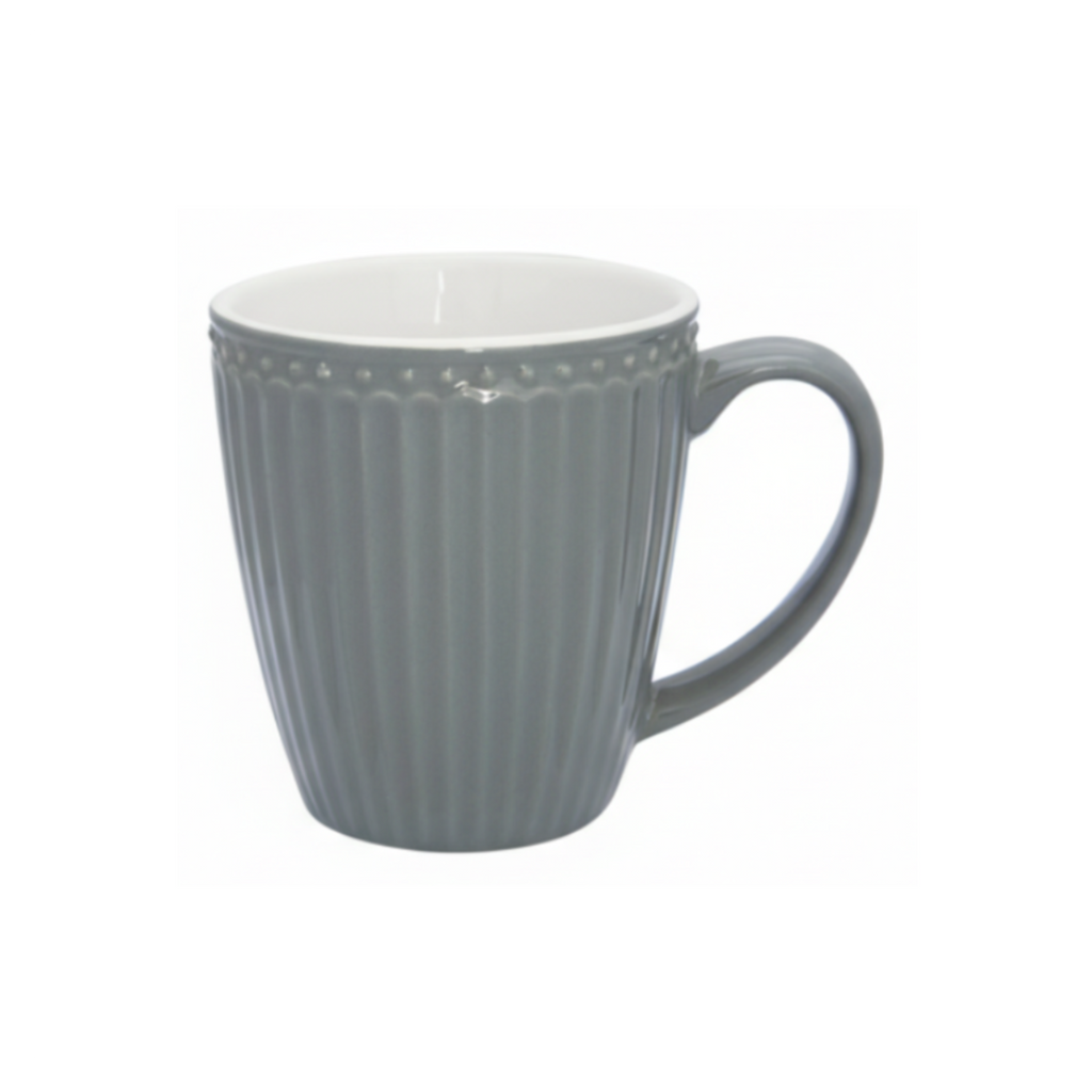 GreenGate Tasse Alice Steingrau aus Steingut 0,35 l – geriffelte Oberfläche mit Henkel