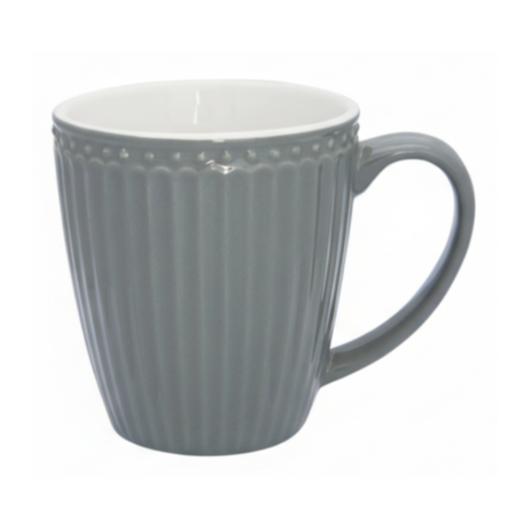 GreenGate Tasse Alice Steingrau aus Steingut 0,35 l – geriffelte Oberfläche mit Henkel