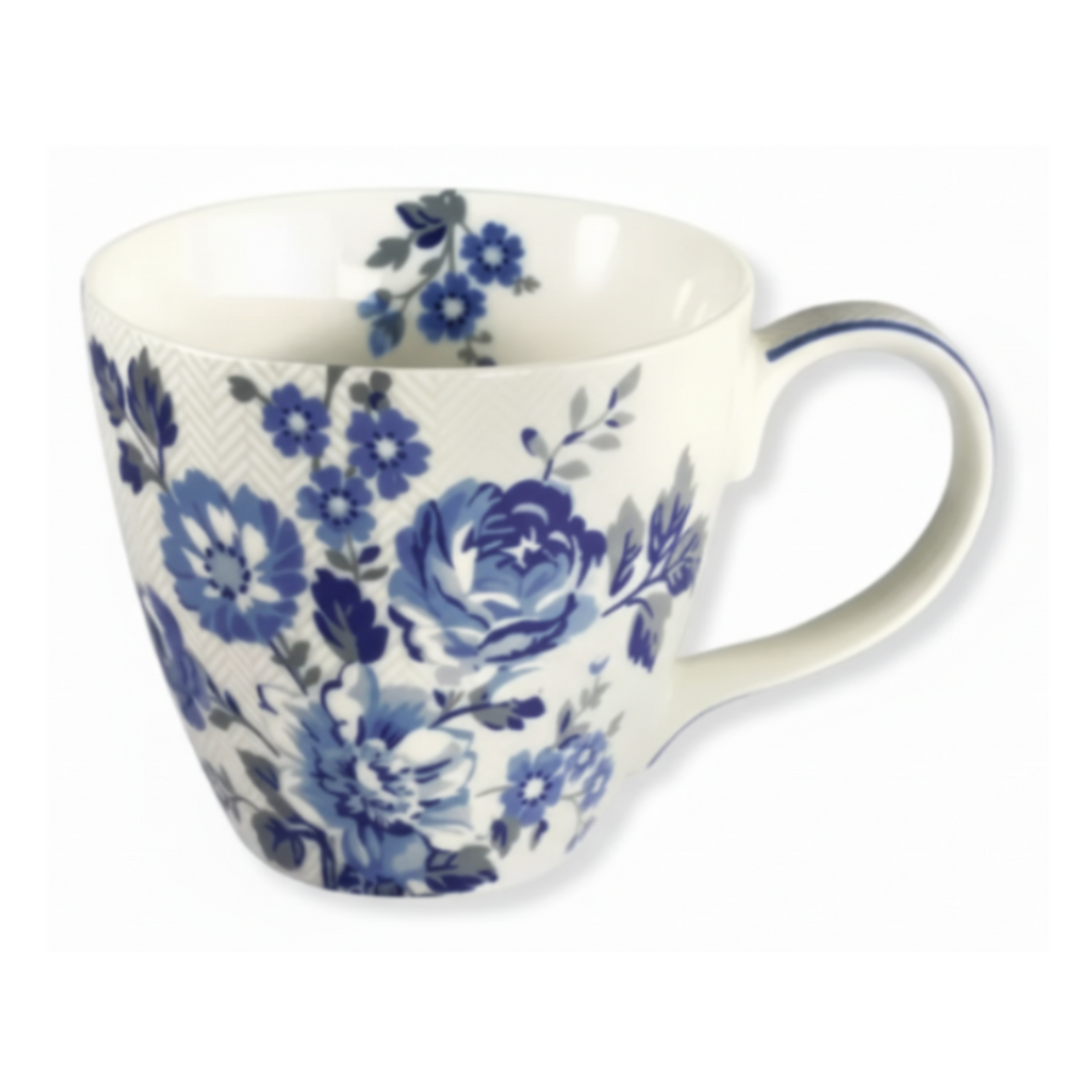 GreenGate Tasse Harmony Hellgrau Blau aus Porzellan mit blau-grauem Blumenmuster