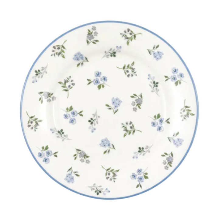 GreenGate Frühstücksteller Christina Weiß geblümt 20,2 cm – Porzellanteller mit zarten blauen Blüten und feinen Zweigen