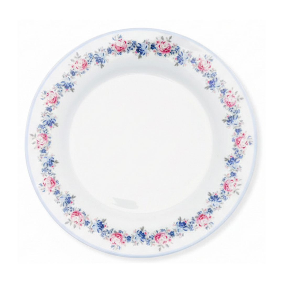GreenGate Frühstücksteller Laura Petit Weiß 20,2 cm aus Porzellan mit feinem rosa-blauem Blumenmuster am Rand
