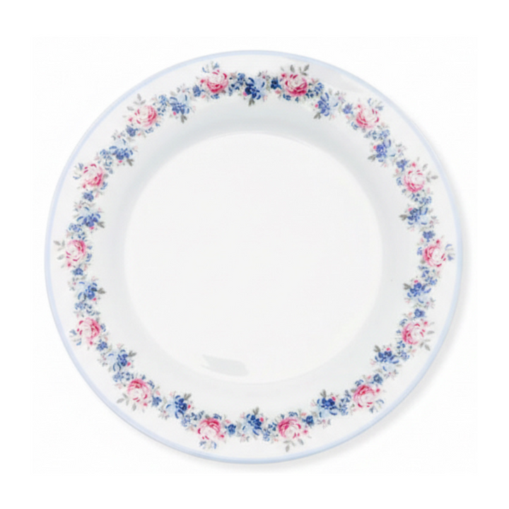 GreenGate Frühstücksteller Laura Petit Weiß 20,2 cm aus Porzellan mit feinem rosa-blauem Blumenmuster am Rand