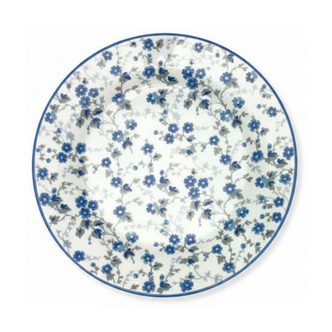 GreenGate Frühstücksteller Monica Dusty Blue 20,2 cm – Porzellanteller mit filigranem Blumenrankenmuster in Blau und Grau