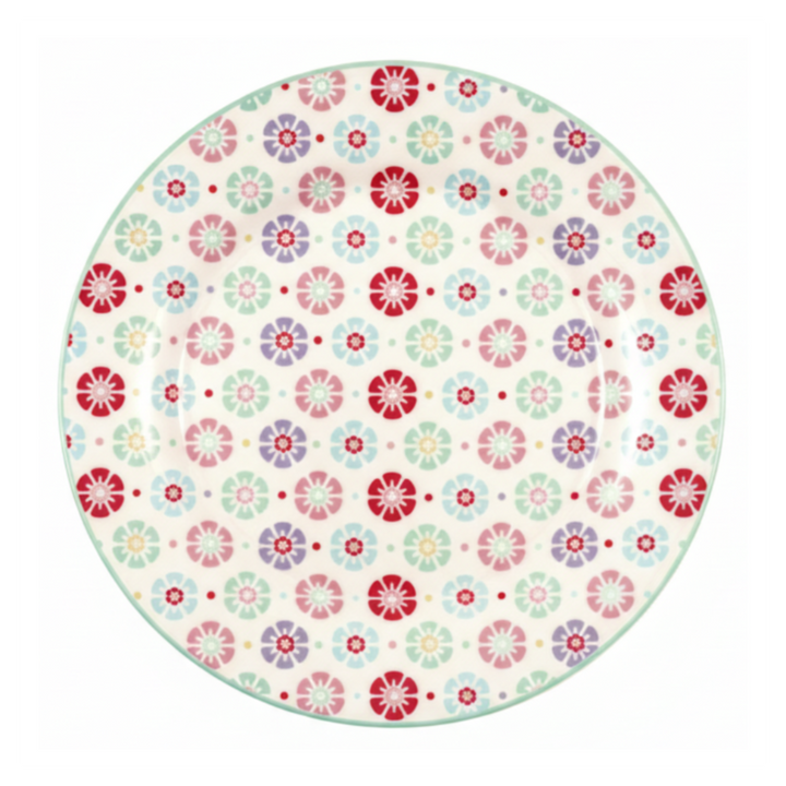 GreenGate Frühstücksteller Rike Weiß geblümt 20,2 cm – runder Porzellanteller mit buntem Blumenmuster