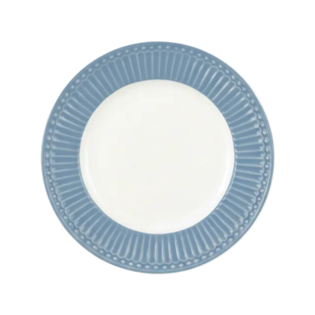 GreenGate Dessertteller Alice Sky Blue 17,5 cm aus Porzellan mit typischer Rillenstruktur