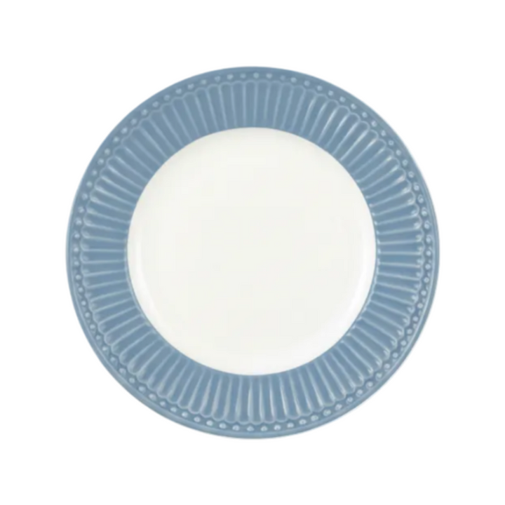 GreenGate Dessertteller Alice Sky Blue 17,5 cm aus Porzellan mit typischer Rillenstruktur