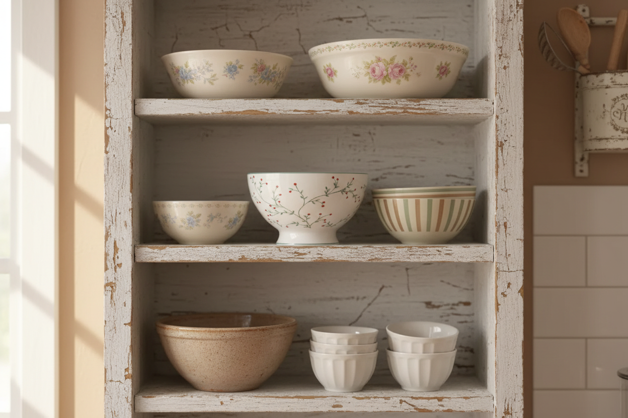 GreenGate Suppenschale Lucie Weiß geblümt kombiniert mit weiterem GreenGate Geschirr im Landhausstil