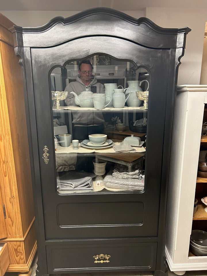 Antike Vitrine Louis Philippe Schwarz Shabby Chic