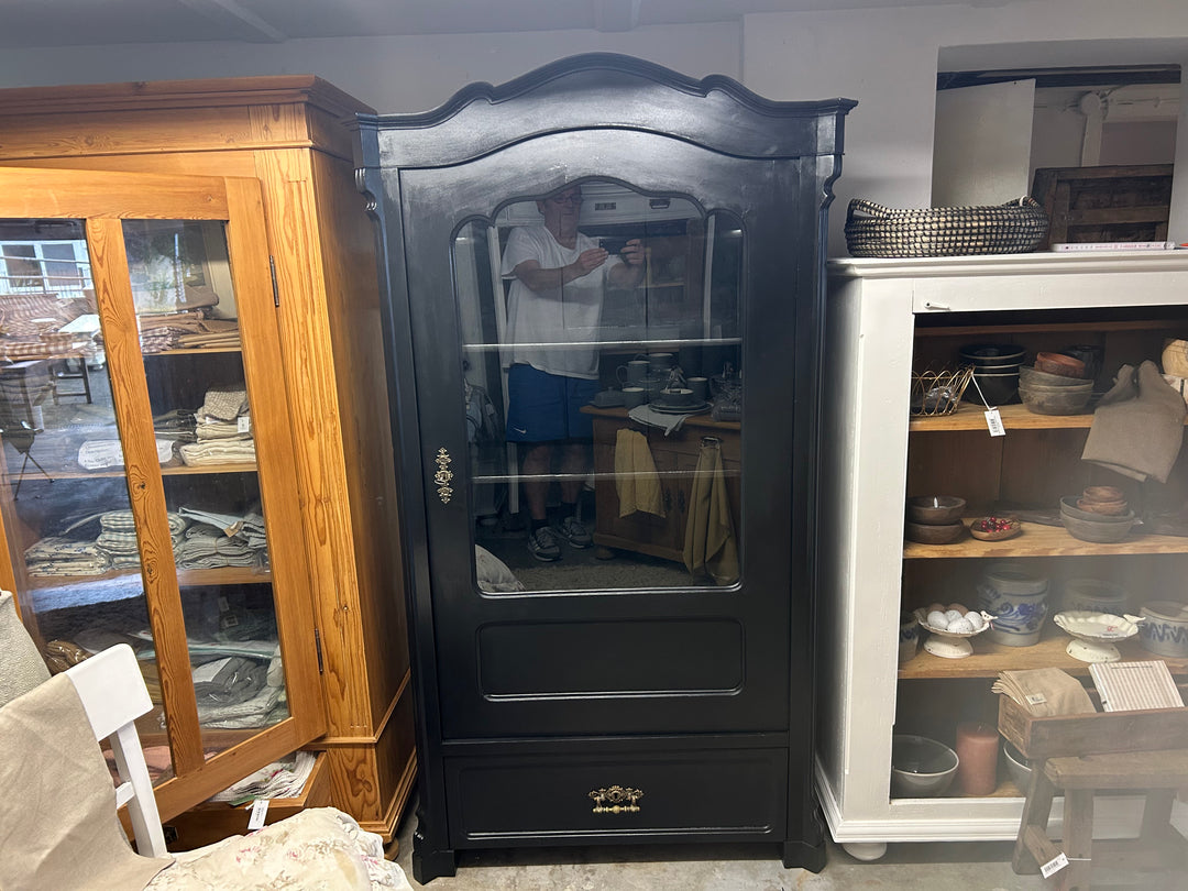 Antike Vitrine Louis Philippe Schwarz Shabby Chic