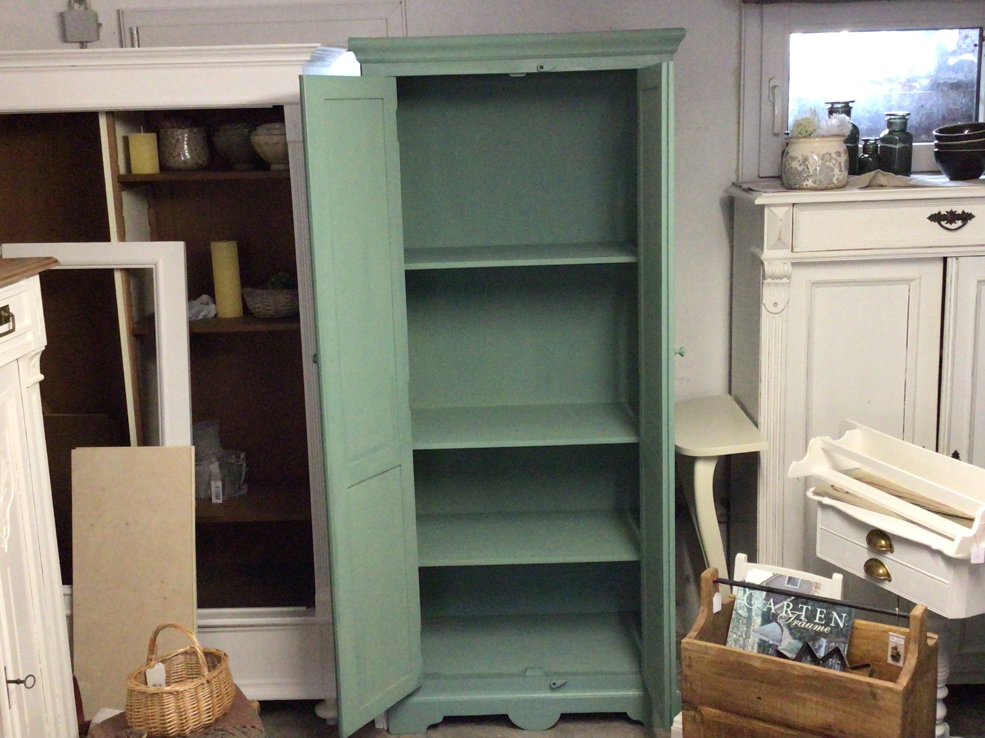 Antiker Wäscheschrank, grün, Massivholz