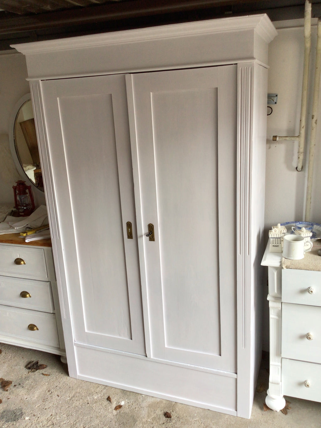 Antiker Garderobenschrank, Gründerzeit, Weichholz