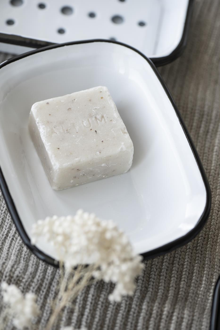 Ib Laursen Seifenschale Emaille weiß mit schwarzer Kante