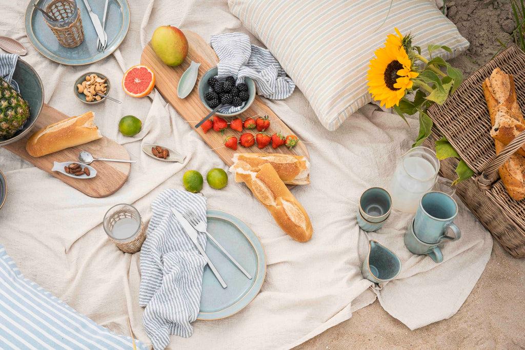 Stoffserviette doppelt gewebt hellblau/weiß gestreift