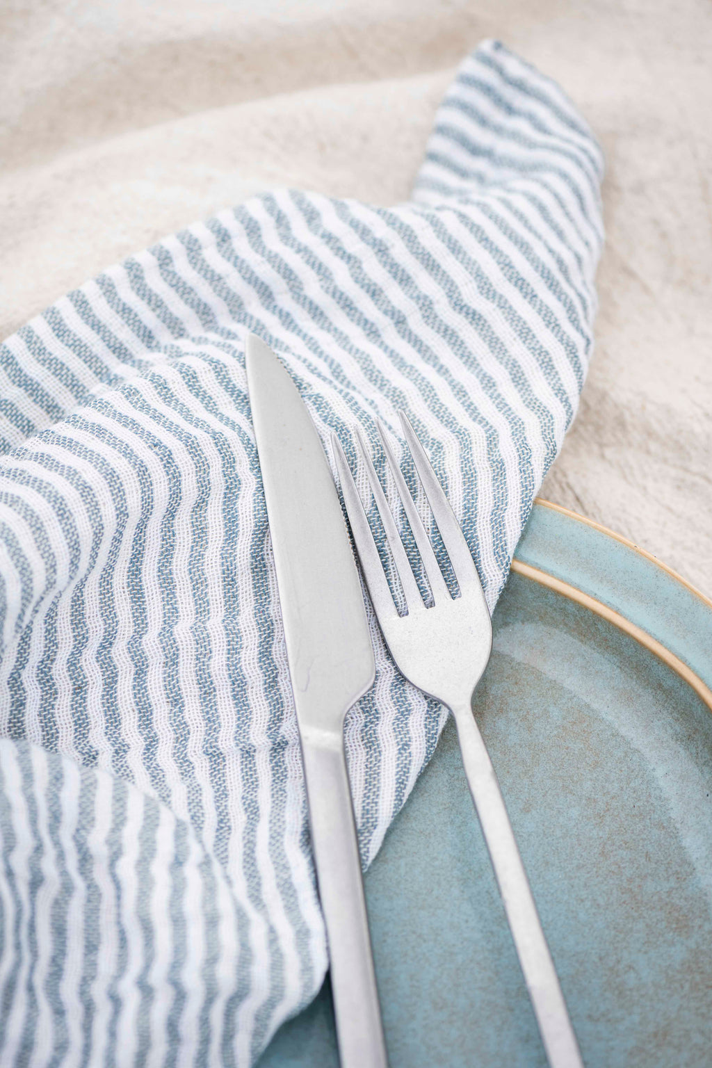 Stoffserviette doppelt gewebt hellblau/weiß gestreift