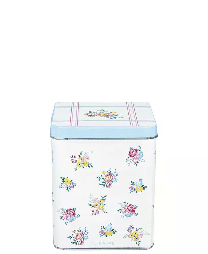 GreenGate quadratische Dose Gaby Weiß aus Zinn mit floralem Muster