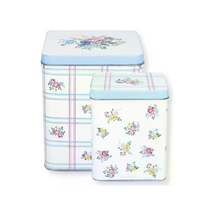 GreenGate quadratische Dose Gaby Weiß 2er Set aus Zinn mit floralem Muster