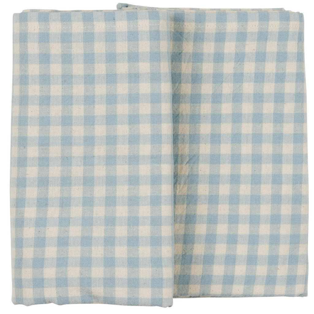 Tischdecke Viggo quadratisch hellblau mit kleinen naturfarbigen Karos