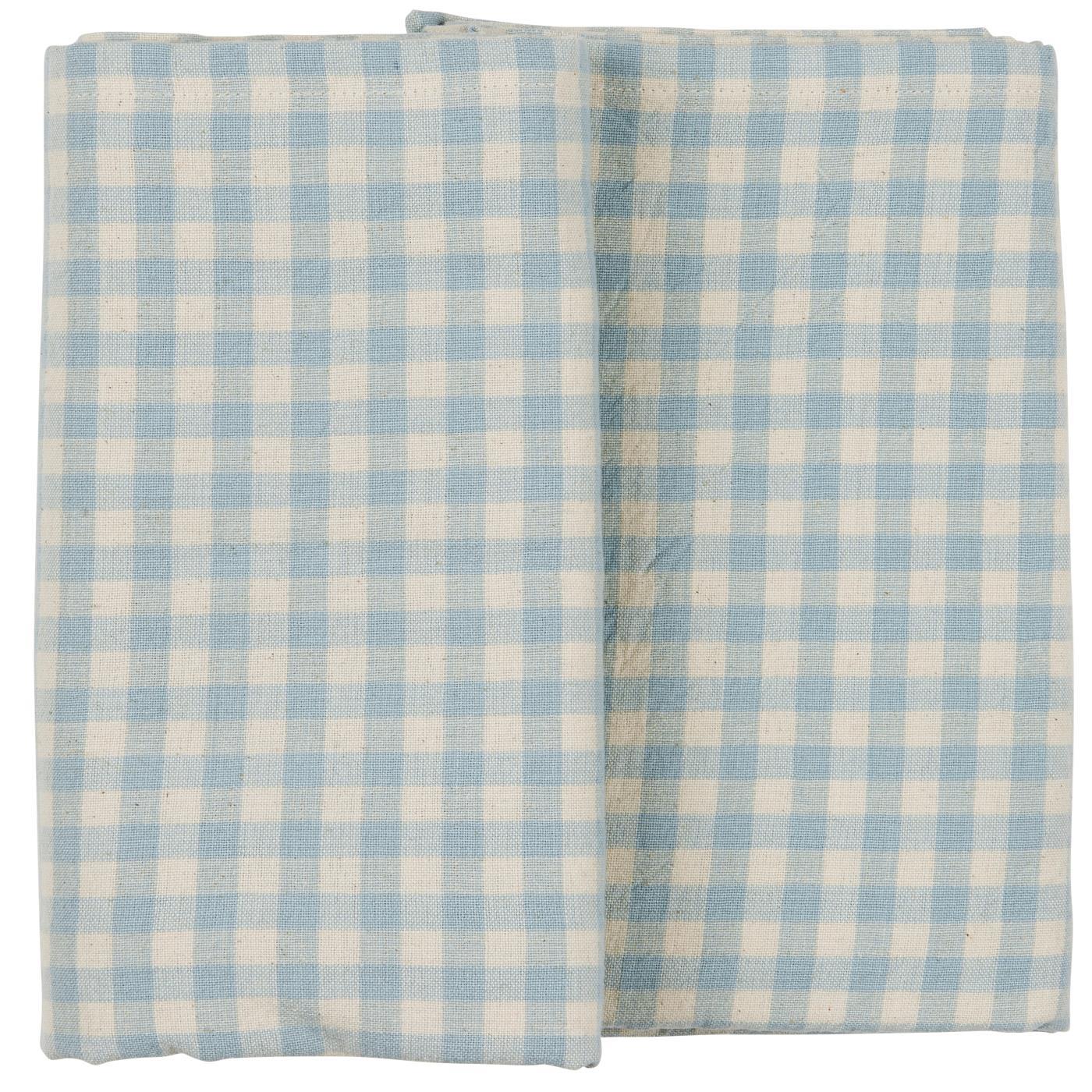 Tischdecke Viggo quadratisch hellblau mit kleinen naturfarbigen Karos