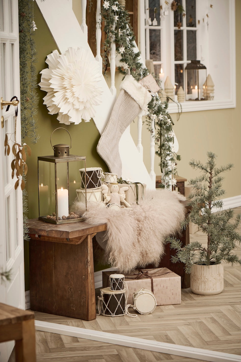 Trommel Weihnachstdekoration  in creme