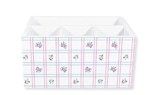 GreenGate Besteckkasten Gaby Weiß aus Holz mit floralem Muster und Karodesign