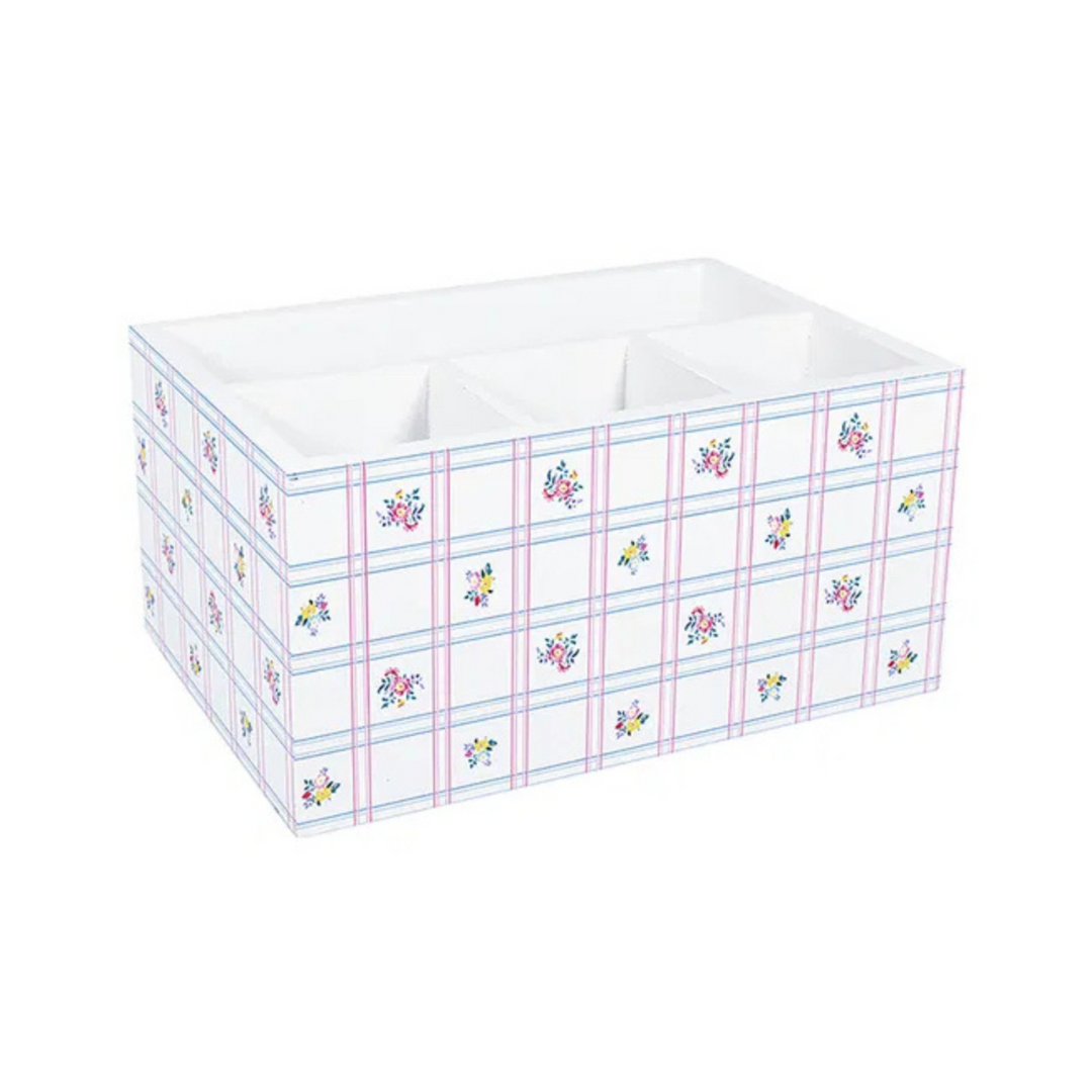 GreenGate Besteckkasten Gaby Weiß aus Holz mit floralem Muster
