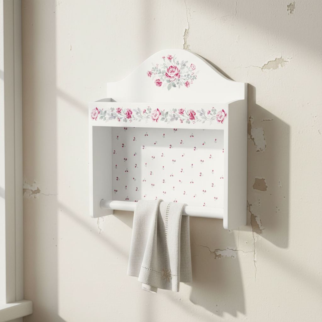 GreenGate Küchenregal Leonora Weiß aus Holz mit floralem Muster im Landhausstil