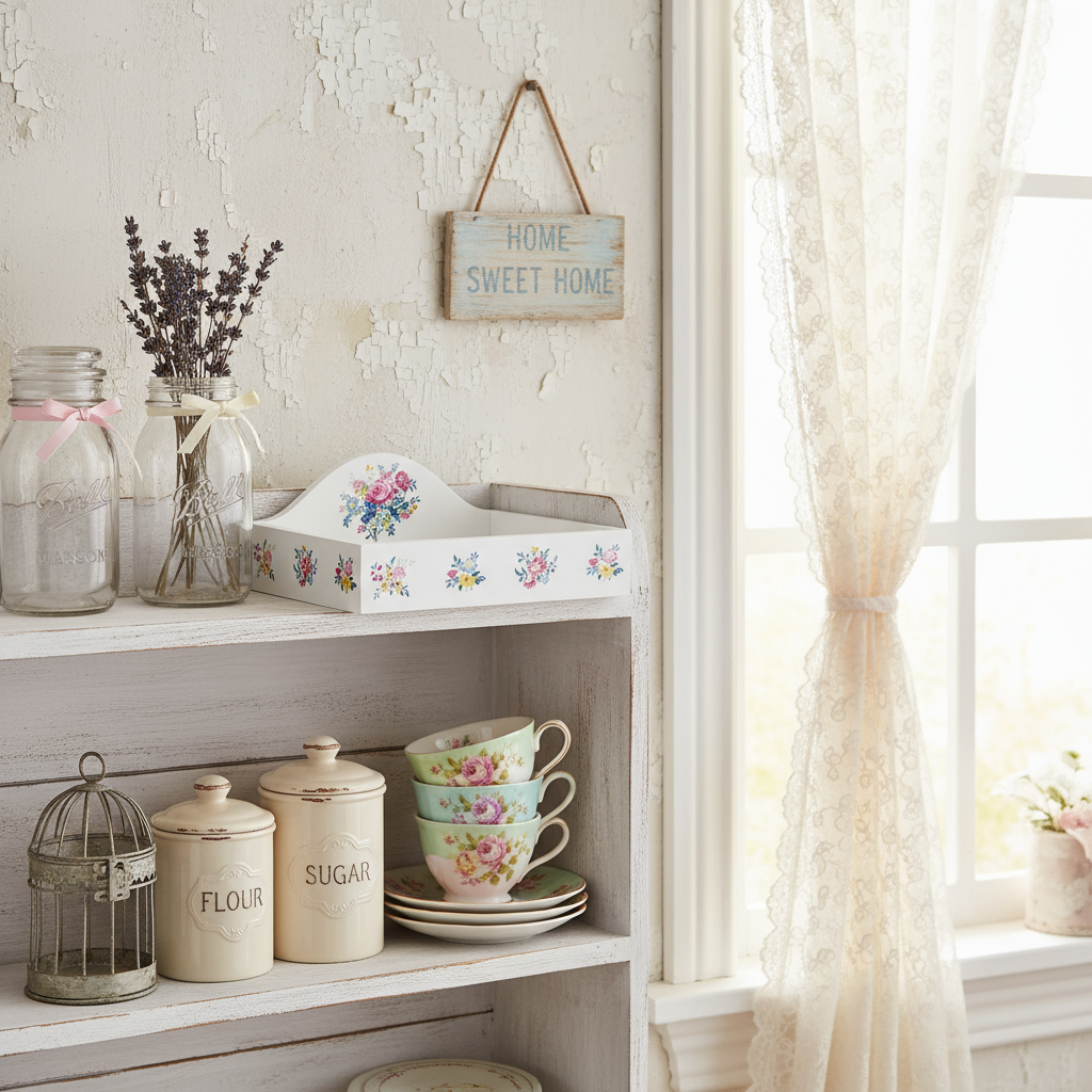 Dekoratives GreenGate Tablett Elina Weiß mit Blumenmotiv
