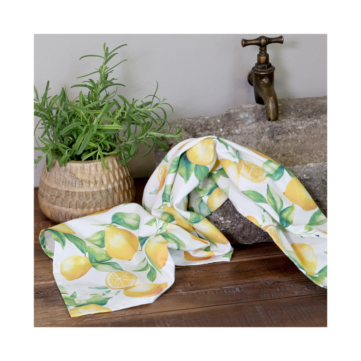 Chic Antique Geschirrtuch Zitronen Küche Landhausstil Hygge Dekoration Baumwolle