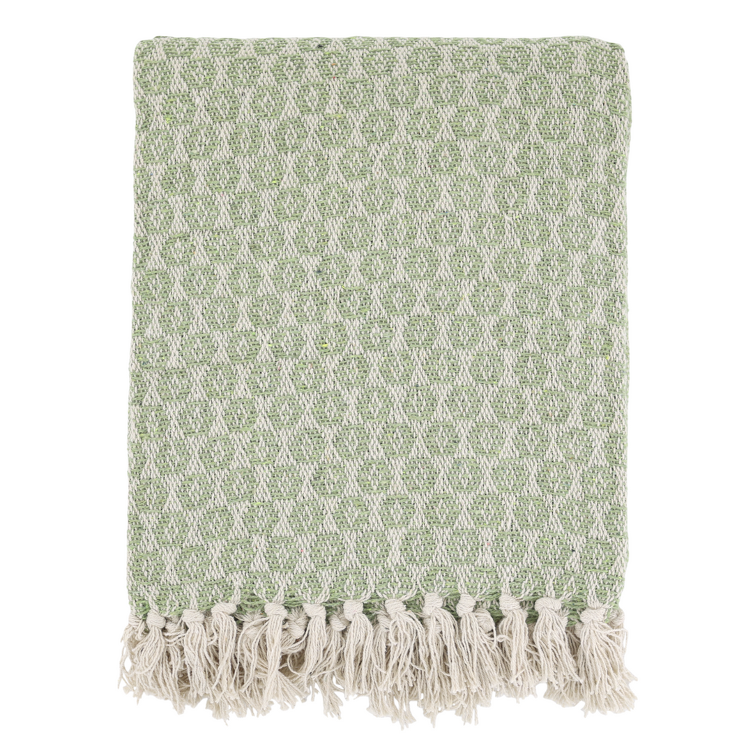 Chic Antique Aix Plaid grün aus Baumwolle mit Fransen im skandinavischen Hygge Stil