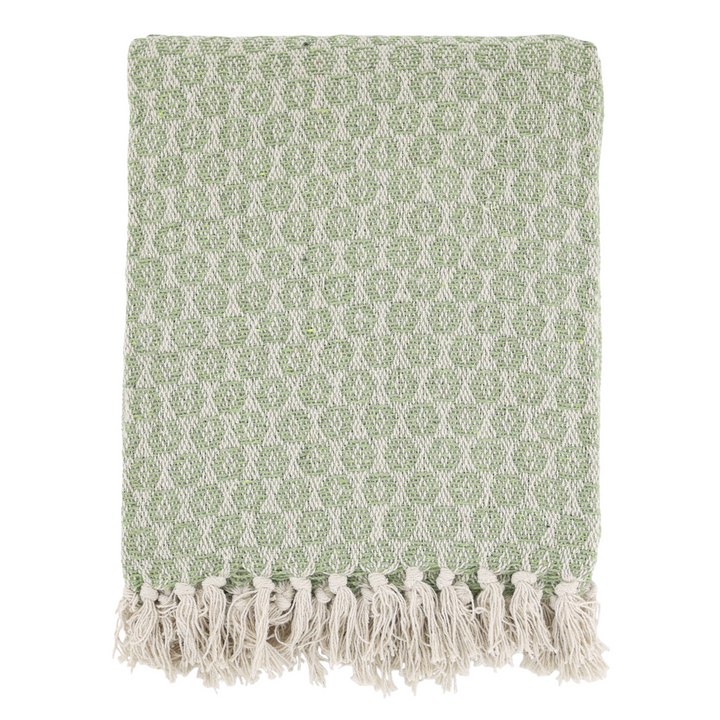 Chic Antique Aix Plaid grün aus Baumwolle mit Fransen im skandinavischen Hygge Stil
