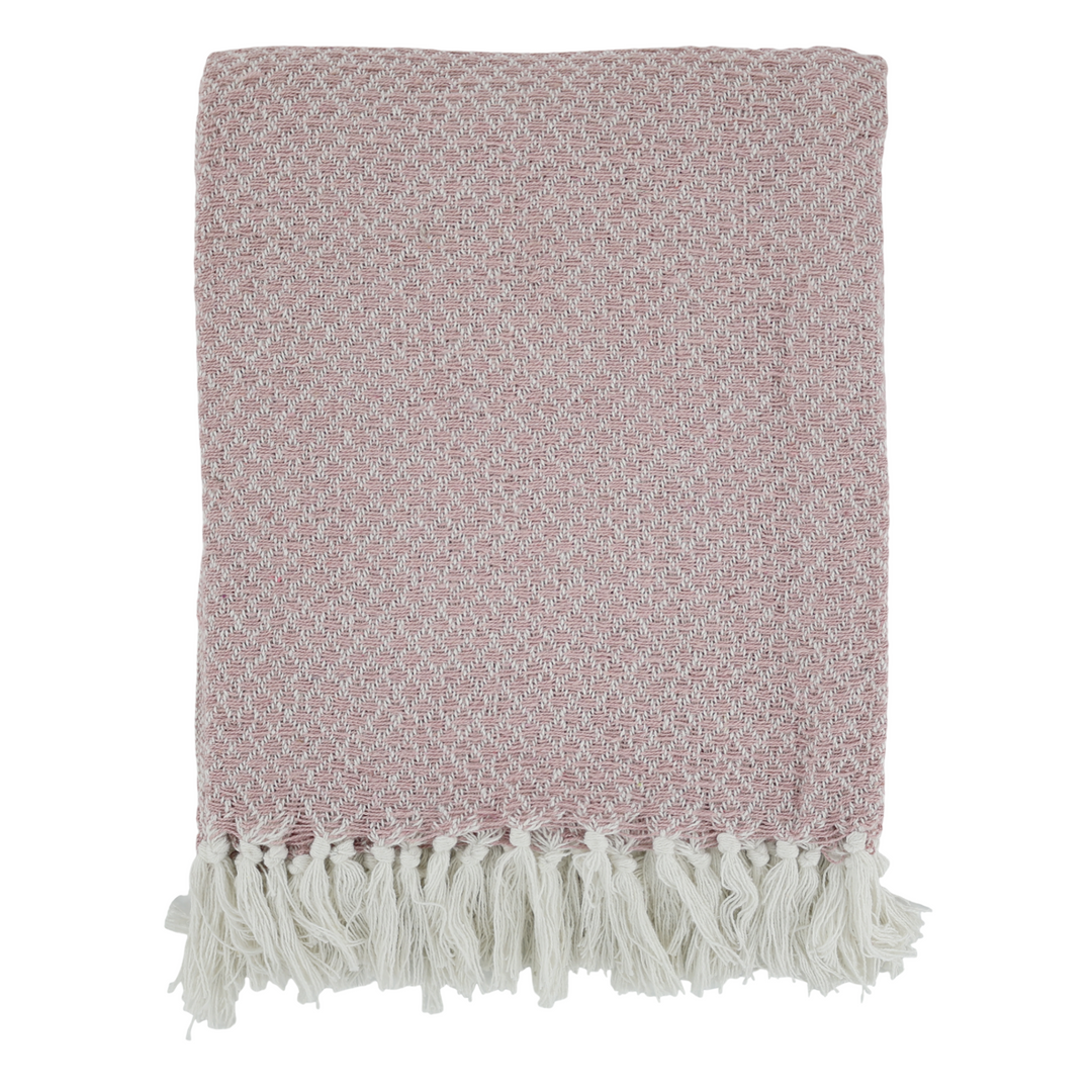Chic Antique Aix Plaid Rosa 130x150 cm als Freisteller mit weißen Fransen